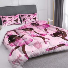African American Ballerina Comforter Set Black Girls Full Bedding Set Pink So...
