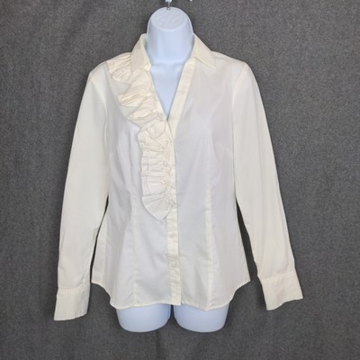 NWT The Limited Button Shirt Women Small White Ruffle Stretch Classic Office