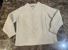 Blarney Woollen Mills Sweater Mens Medium Cream Aran Handknit Made in Ireland