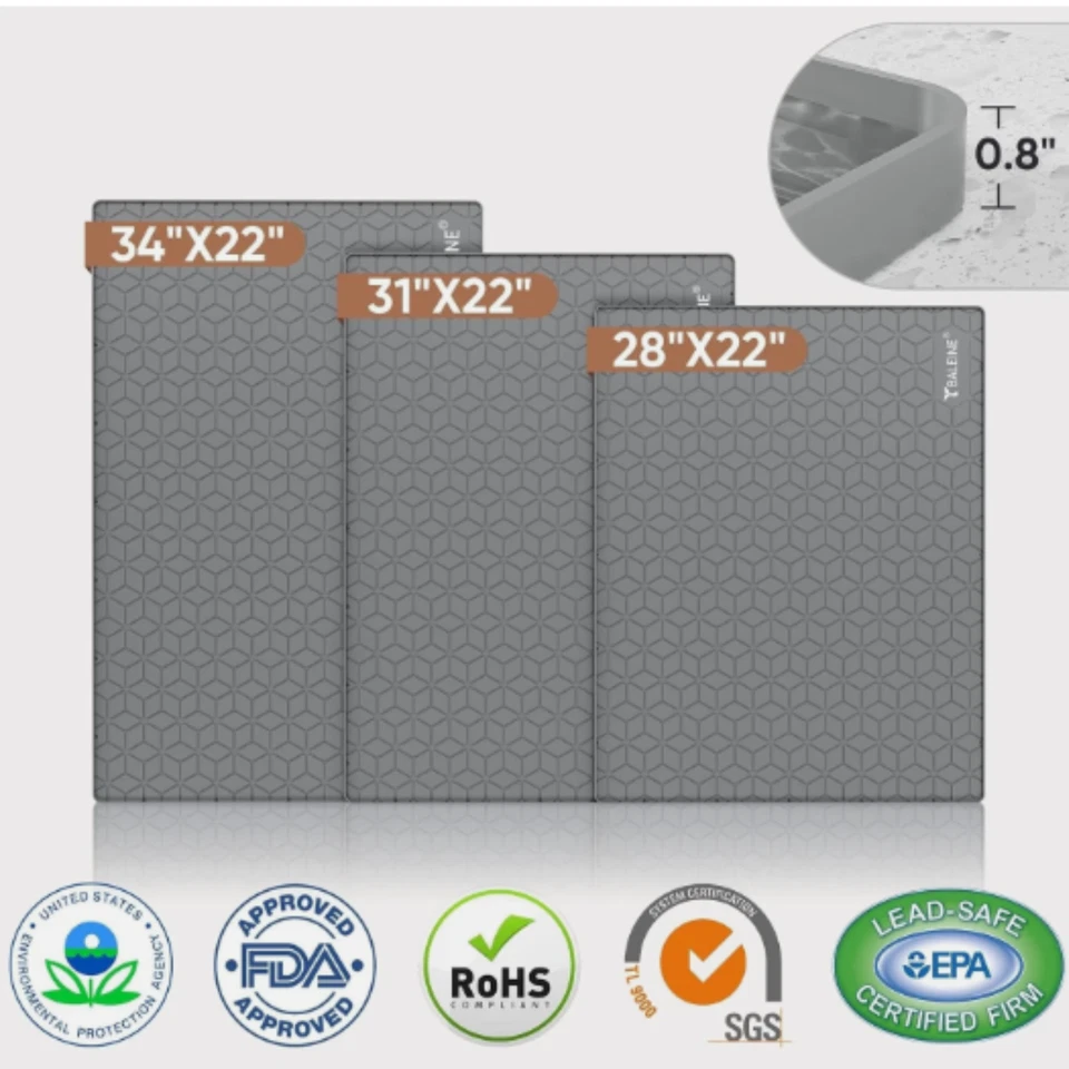 Bandeja de goteo revestimiento de gabinete impermeable para debajo del fregadero 34x22 de silicona gris Foto 3 de 4