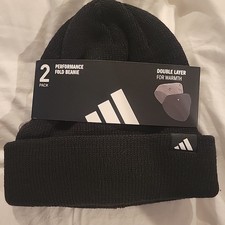 2 pk. Adidas Unisex Fold Beanie Double Layer for Warmth 100 Acrylic New