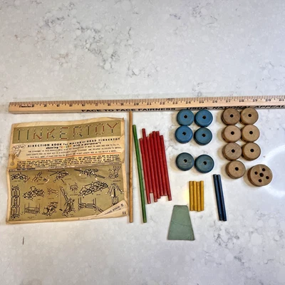 1957 Tinkertoy Construction Instructions and 29 pieces. *Incomplete Set* - Image 1 of 4