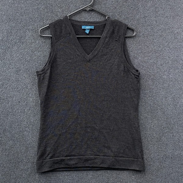 NNT Womens Wool Knit V-Neck Sweater Vest Charcoal Grey Sleeveless Casual Size S