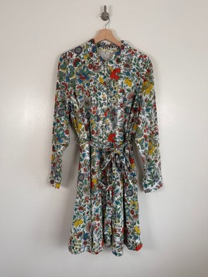 Boden Kleid Gr. UK 22 Shirt Gürtel Blumen Wildblumen Langarm Urlaub