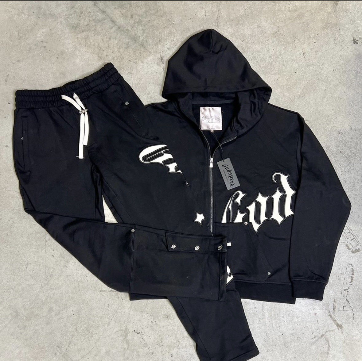 Godspeed Black Graphic Print Hooded Zip Tracksuit Set Hoodie