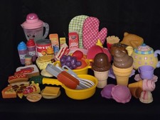 Vtg  New HUGE LOT PLAY FOOD Pans Plates Blender FP Teapot Utensils Skillet GIFT