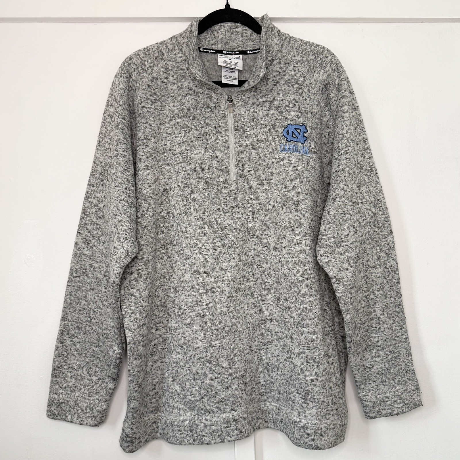 Y2K Champion UNC Tar Heels Gray Pullover Quarter zip Sweatshirt Mens XL