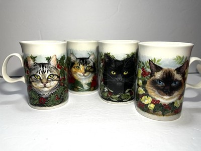 Dunoon CATS Holiday Cup Mug Scotland Tabby Tuxedo Siamese Orange Black SET/4