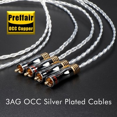 Pair Hifi Audio RCA Cable 8N OCC Copper+Silver Signal Wire with RCA Connectors