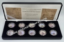 Berühmte Segelschiffe - Set Sammlung von 10 farbigen Münzen