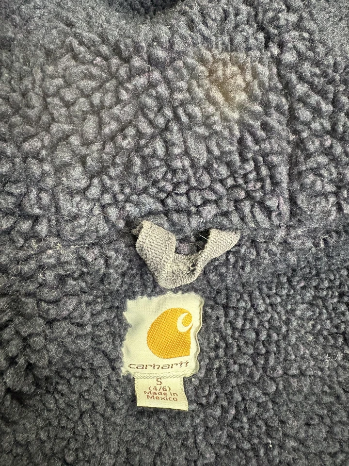 Chaleco Carhartt Mujer Pequeño Gris Con Capucha Sherpa Forrado Lona Prendas de Trabajo Frente a Presión Foto 4 de 4