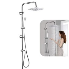 Square Rainfall Shower Kit Twin Head Chrome Riser Handset Bathroom Set