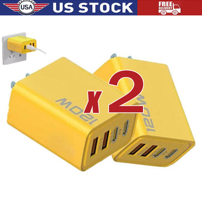 2PCS 120W 4-Port USB C Fast Wall Charger Block All Cell Phone 16 15 13 11 X iPad