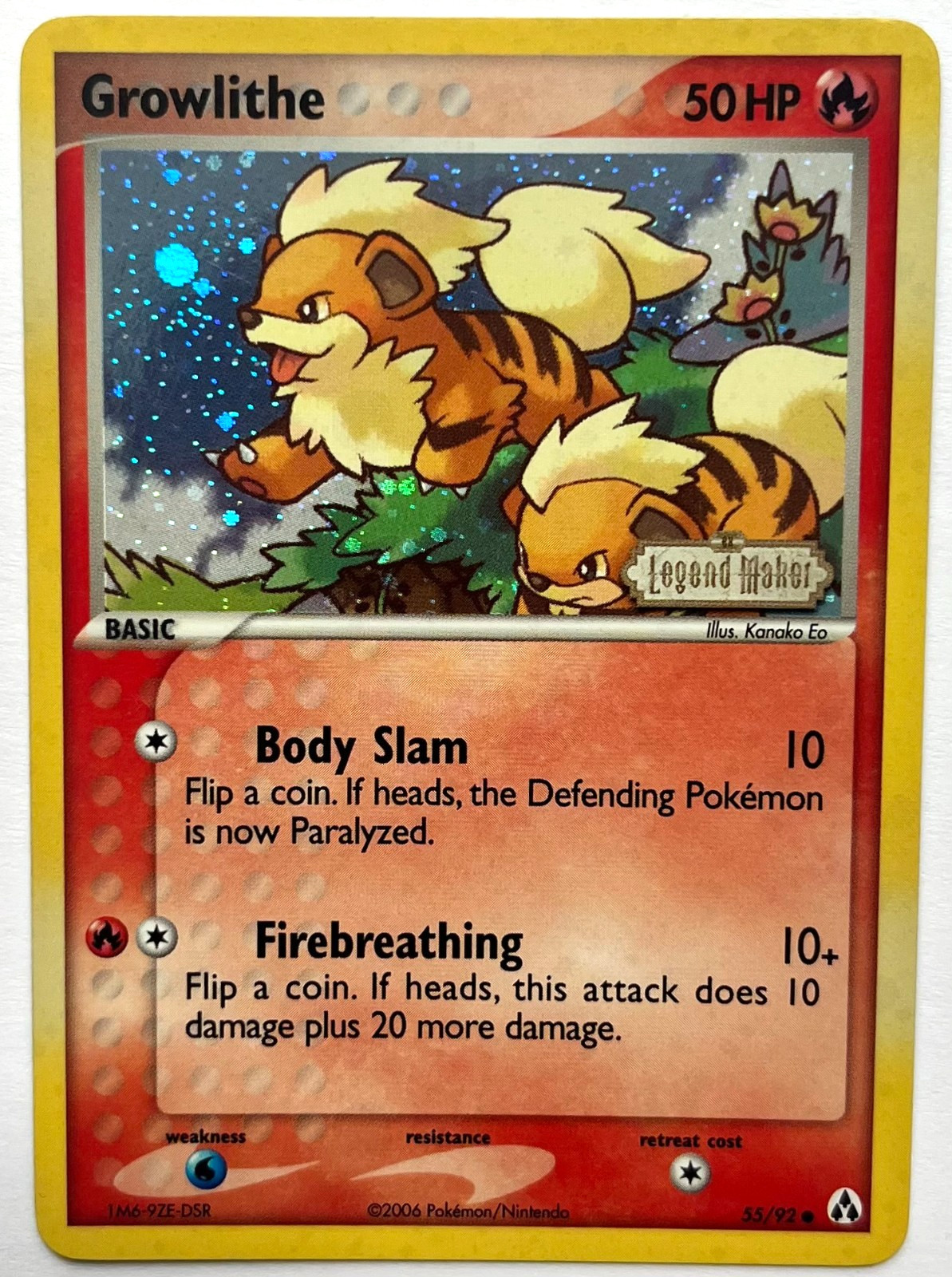 Pokémon Growlithe 55/92 EX Legend Maker Stamped Vintage Reverse Holo NM