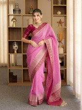 Bollywood Designer Sari Bridal Silk Saree Blouse South Indian Party Wear Saree