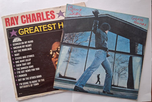 Lot of 2 Vinyl Records for Crafts Decor Art - Ray Charles Billy Joel UNPLAYABLE