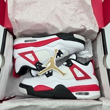 Jordan Kids White Red Cement Retro 4 Basketball Sneakers 4Y 408452-161