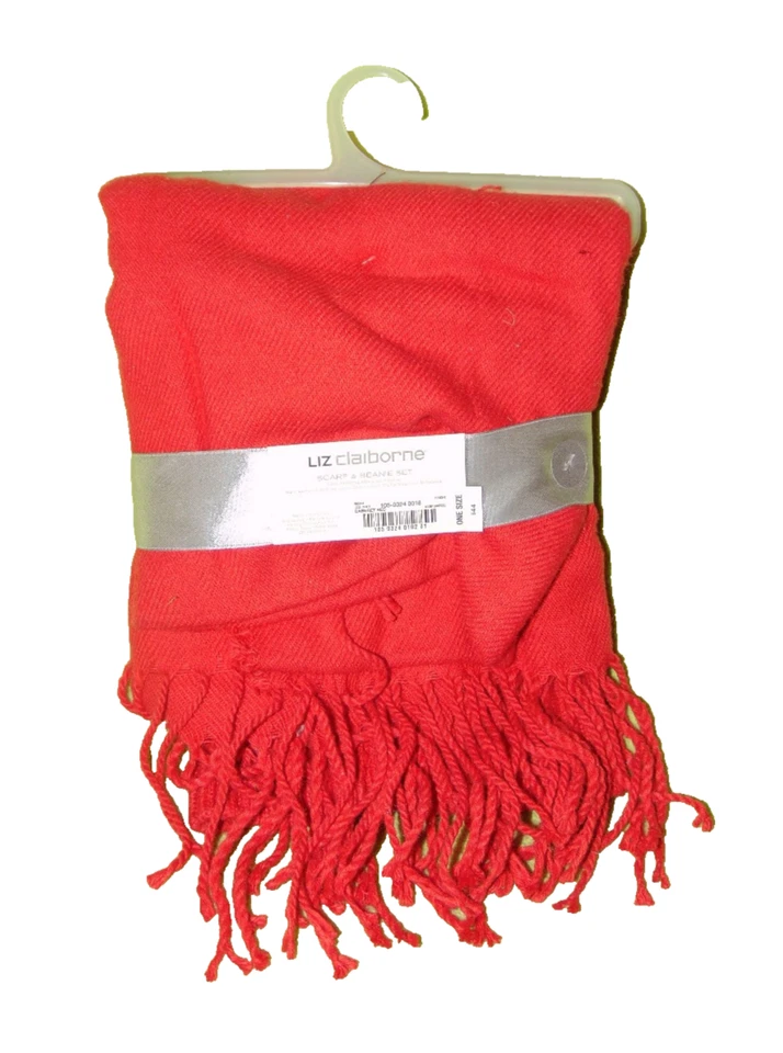 NUEVOS ETIQUETAS Liz Claiborne Conjunto de Sombrero y Bufanda Rojo Tejido Accesorios de Invierno Talla Única Foto 2 de 2