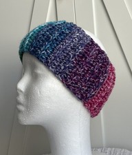 Crochet Headband Medium Ear Warmer Multicolored Rainbow Fall Winter Handmade