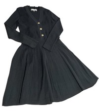 Taylor Black Knit Sweater Dress Women’s L Gold Button Fit Flare Long Sleeve