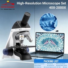 40X-2000X High-Resolution Microscope Slide Set with Dual LED Illumination, New