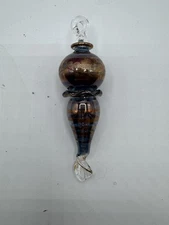 Vintage Blown Glass Finial Icicle Christmas Ornament Painted Blue Gold
