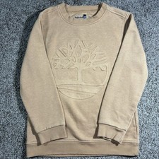 Timberland Boys Size 10 Crewneck Sweatshirt Beige Embroidered Logo Pullover