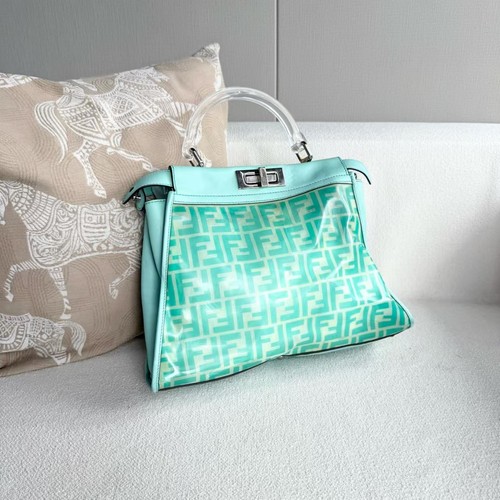 Fendi Peekaboo Medium Green PVC Leather Mix Bag