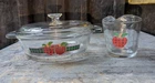 Vintage Anchor Hocking Apple Baking Dish w/ Lid + Matching Measuring Cup