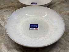Large Pasta Bowls Denby White With Blue Speckle Set Of 2 Made In England New
