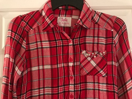 Girls Justice Size 12 Long Sleeve Plaid Button Down Top - Picture 4 of 11