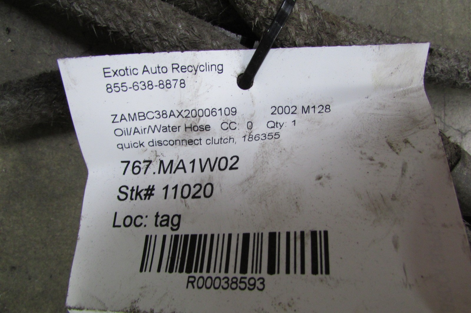 Maserati Coupe, Gransport, Clutch Oil Hose, Hydraulic Line, Used, P/N 186355