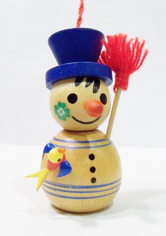 Steinbach Germany Lucky Snowman Bird Broom Wooden Wood Vintage 1970's Ornament