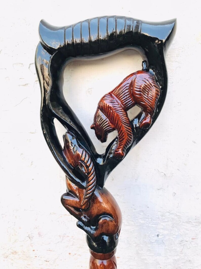 The Elegant Bear Head Handle Victorian Handmade Wooden Walking Stick Cane View 4