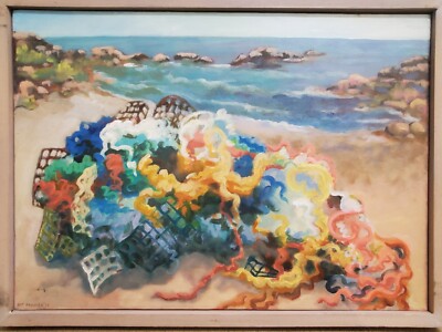 Dot Procter Acrylic Abstract Seascape Painti g on canvas 18 in x 25 in