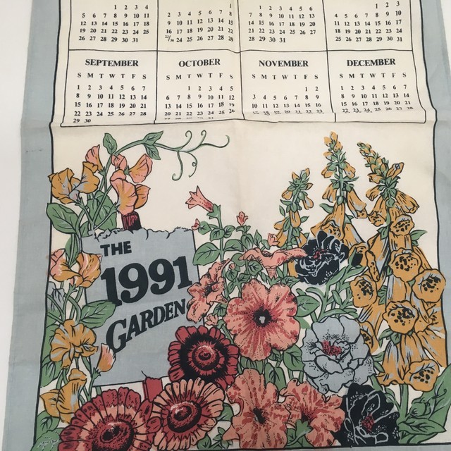 vintage hanging cloth calendar the 1991 garden floral garden print