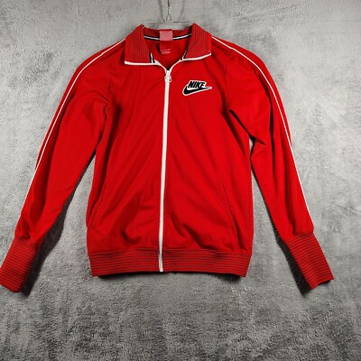 Vintage Nike Track Jacket Small Red Cuffs Spell out Logo