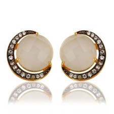 White Moonstone CZ 18K Gold Plated 925 Sterling Silver Stud Earrings Jewelry