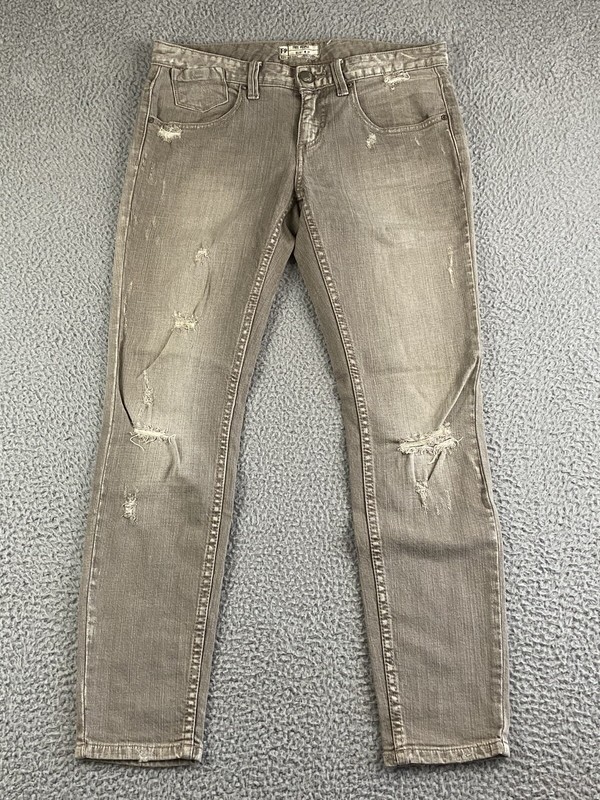 Vintage Free People Distressed Gray Low-Rise Straight Leg Jeans Waist 32 EXC