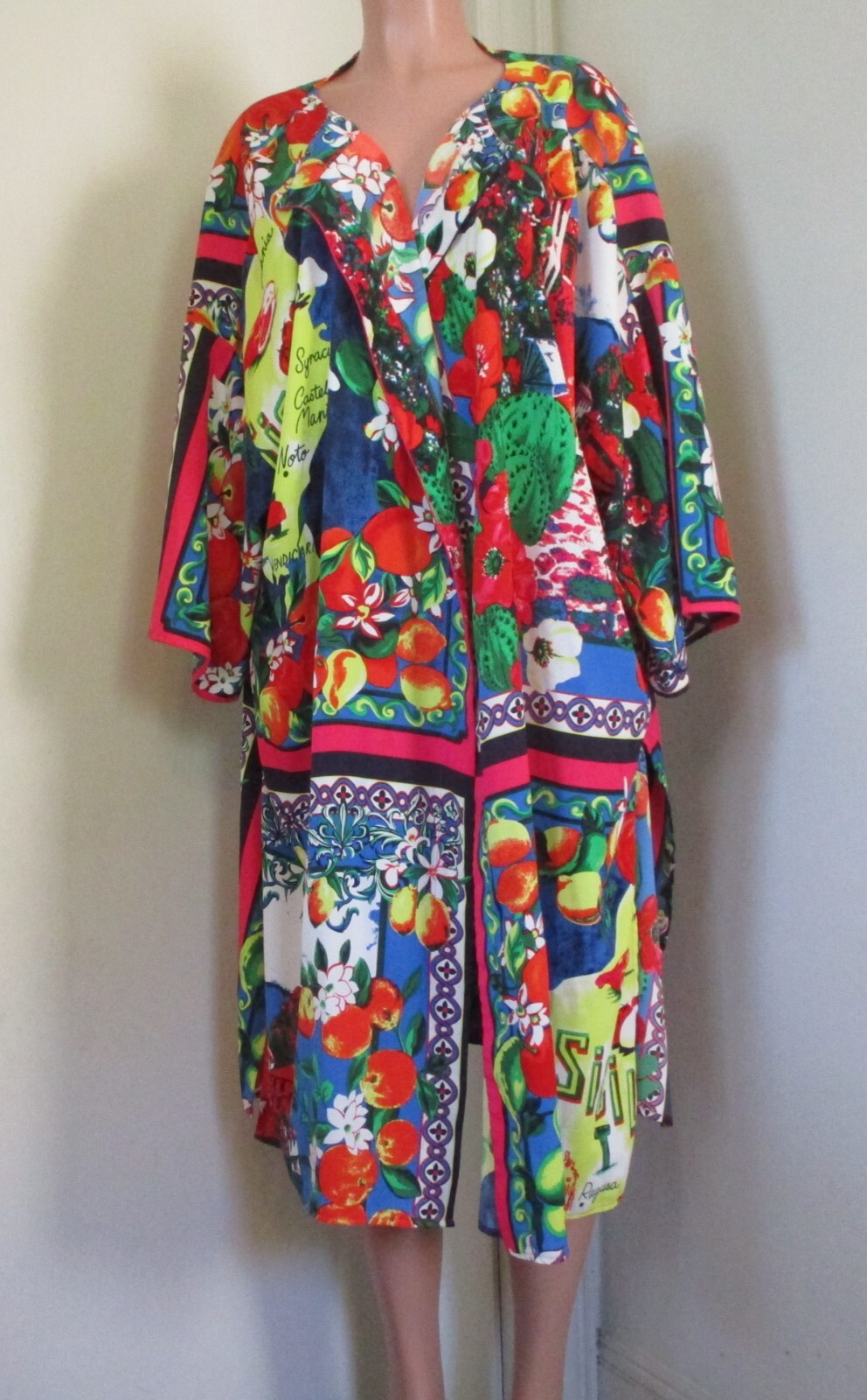 DAVID MEISTER POLYESTER FLORAL KIMONO MIDI LENGTH OPEN DUSTER TOP,  SIZE XL/ 1X