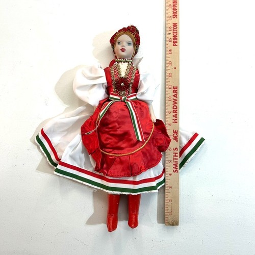 Vintage traditionelle ungarische Puppe Porzellan Gesicht Perlen 16" slawisches Ungarn - Bild 6 von 7