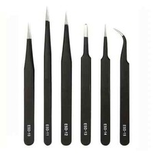 6-Piece ESD Precision Tweezers Set - Anti-Static Stainless Steel for Electronics