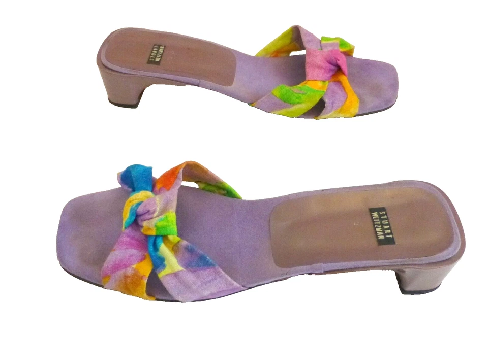 Sandalias Stuart Weitzman Toboganes Púrpura con Lazos Coloridos De Colección Talla 9M Foto 4 de 4