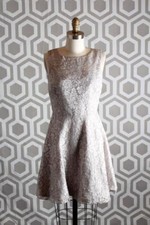 NWT Alice & Olivia Natalia Open Back Lace Dress 10 Taupe $440 A-Line