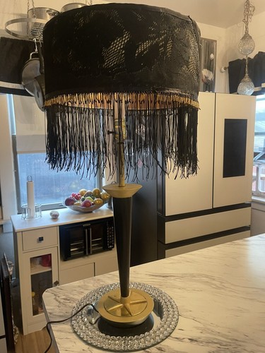 Victorian Art Deco 30’s ? Black Lace & Gold Lamp Shade & Lamp Shade Great Gatsby - Picture 2 of 11