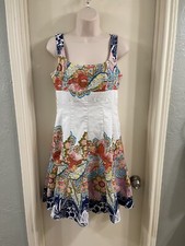Nine West Off White Floral Empire Waist Fit And Flare Lined Dress Size 4  EUC