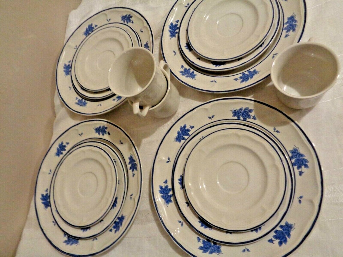 15-Pc Stoneware Blue Flower Dinnerware Set Service for by