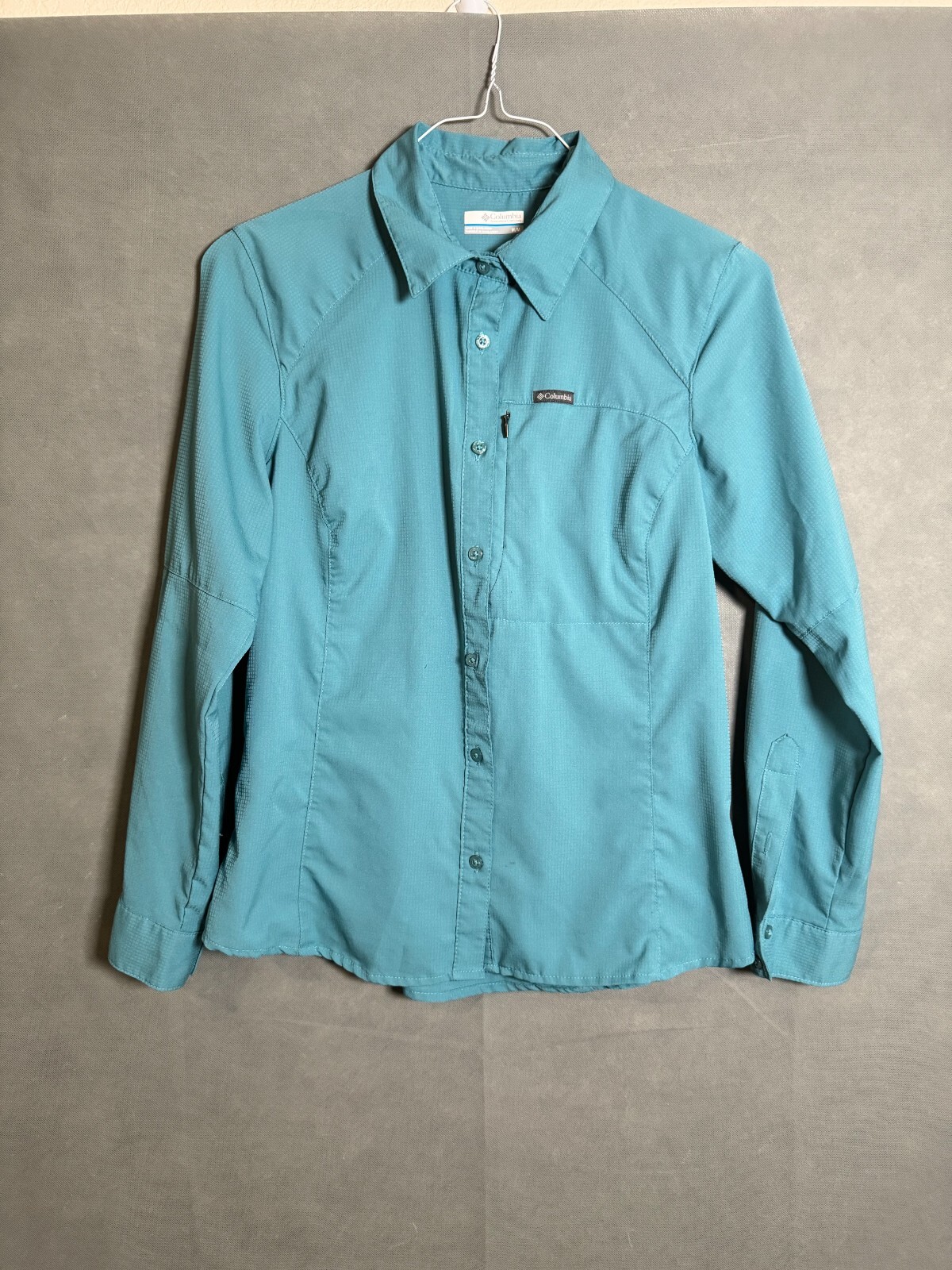 Camisa Columbia Manga Larga M Abotonada Azul Hombre Poliéster