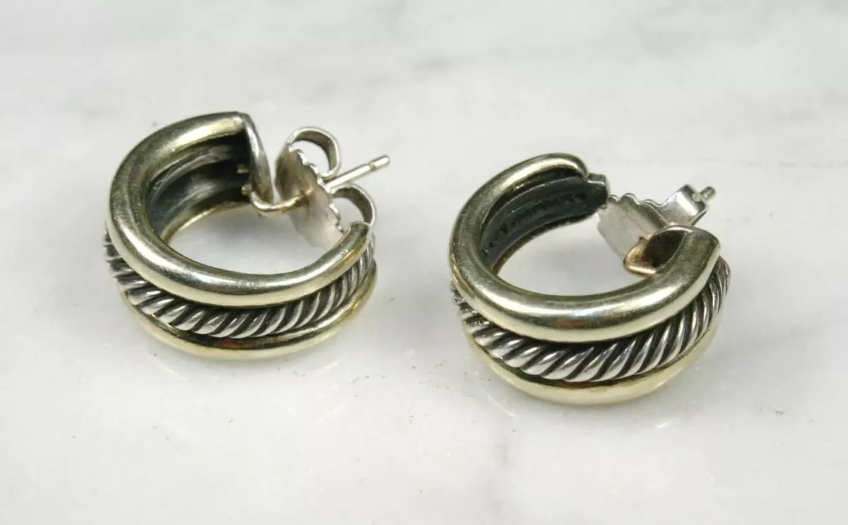 Genuine DAVID YURMAN 925 Sterling Silver 14K 585 Gold Hoop