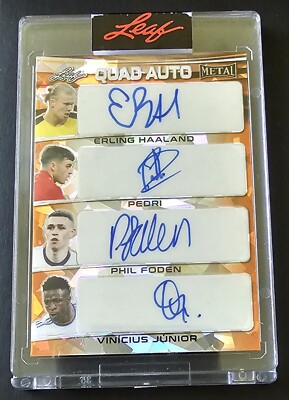 2022 Leaf Metal Soccer Quad Auto Haaland Pedri Foden Vinicius 